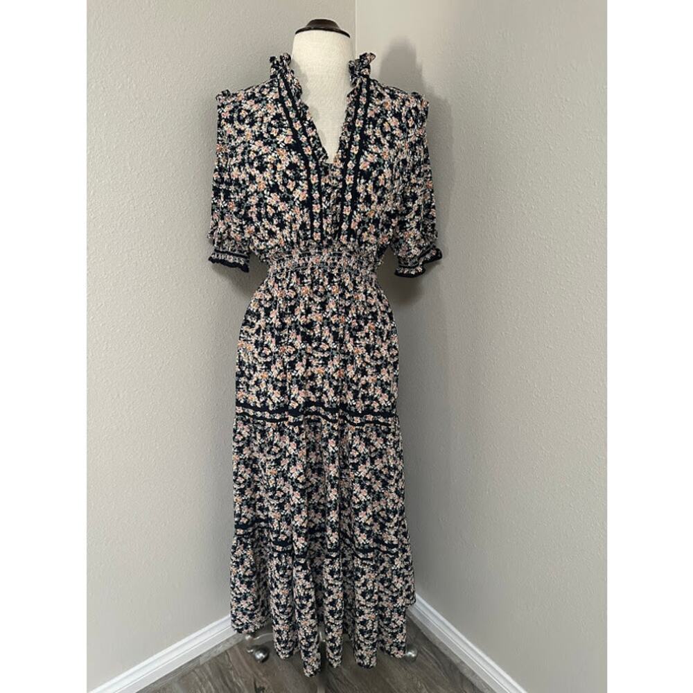Max Studio Ruffle Tiered Maxi Dress Navy Size Large